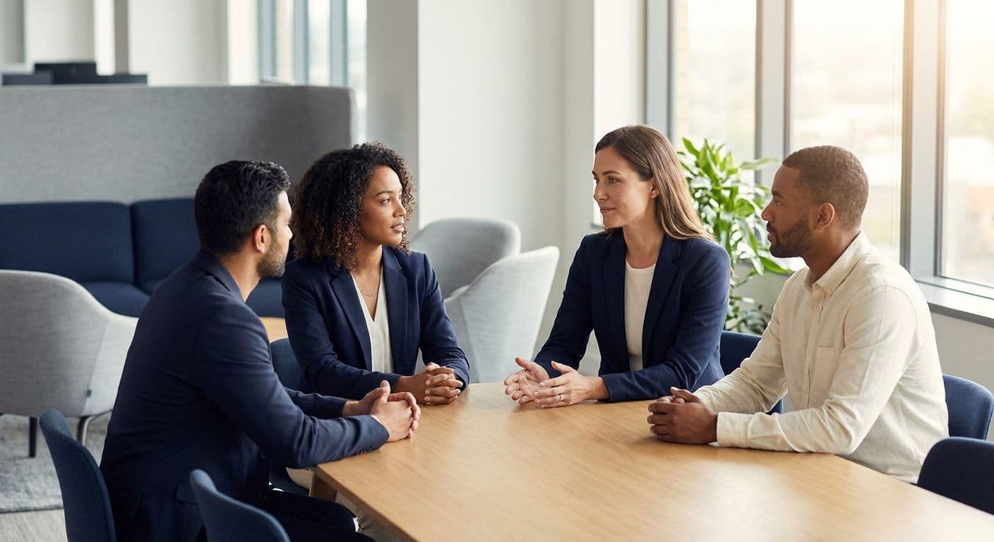 An employer and employee in a workplace meeting